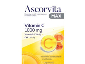 Ascorvita MAX Vitamin C 1000mg,Vitamin D 2000IU,Cink 10mg таблети за возрасни,30 таблети